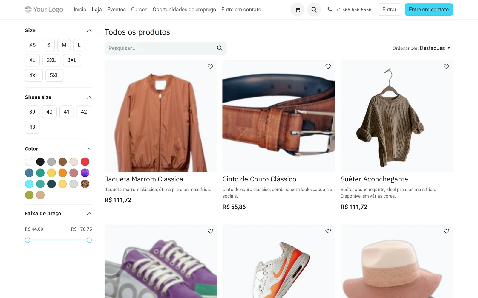 Produtos filtrados por categoria na loja virtual