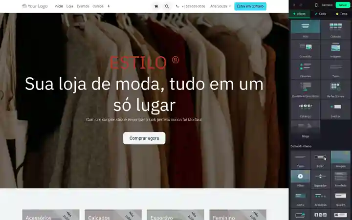 Arrastando um bloco no editor visual do site